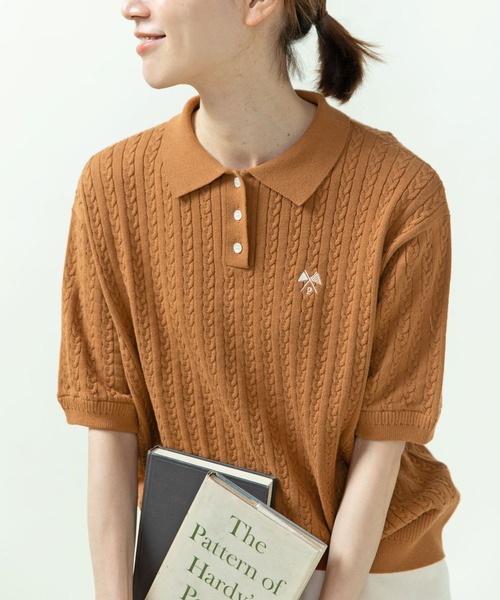 PAR ICI(パーリッシィ)の「強撚綿 襟付きニットポロシャツ(ポロシャツ・レディース・ダークブラウン/アイボリー/グリーン/ネイビー・FREE)」の21枚目の写真