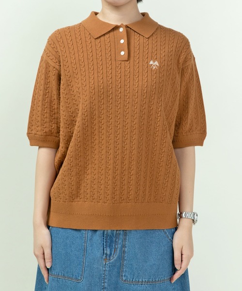 PAR ICI(パーリッシィ)の「強撚綿 襟付きニットポロシャツ(ポロシャツ・レディース・ダークブラウン/アイボリー/グリーン/ネイビー・FREE)」の6枚目の写真