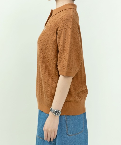 PAR ICI(パーリッシィ)の「強撚綿 襟付きニットポロシャツ(ポロシャツ・レディース・ダークブラウン/アイボリー/グリーン/ネイビー・FREE)」の7枚目の写真