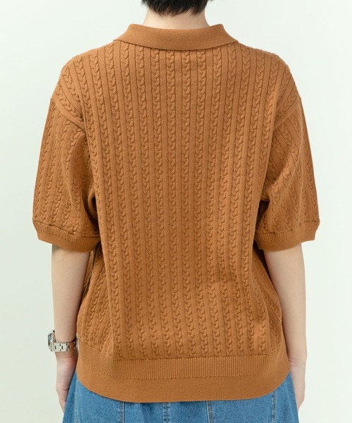 PAR ICI(パーリッシィ)の「強撚綿 襟付きニットポロシャツ(ポロシャツ・レディース・ダークブラウン/アイボリー/グリーン/ネイビー・FREE)」の8枚目の写真