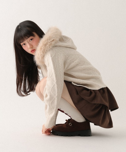 Heather（ヘザー）の「ファーフードニット　627013（ニット/セーター・レディース・グレー/ブラウン/アイボリー/ベージュ・FREE）」の6枚目の写真