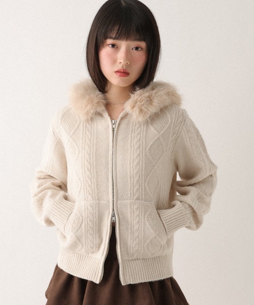 Heather（ヘザー）の「ファーフードニット　627013（ニット/セーター・レディース・グレー/ブラウン/アイボリー/ベージュ・FREE）」の7枚目の写真