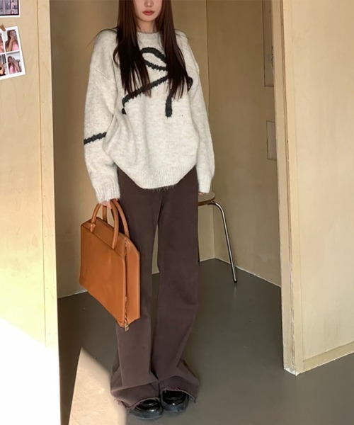 Miniministore（ミニミニストア）の「リボン柄ニット セーター プルオーバー（ニット/セーター・レディース・オフホワイト/グレー・FREE）」の5枚目の写真