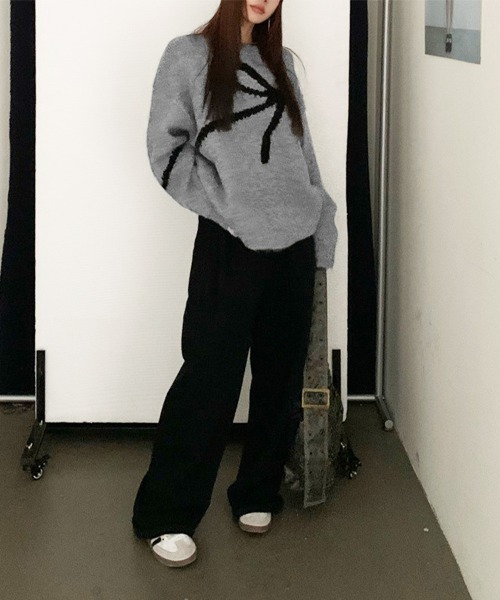 Miniministore（ミニミニストア）の「リボン柄ニット セーター プルオーバー（ニット/セーター・レディース・オフホワイト/グレー・FREE）」の13枚目の写真
