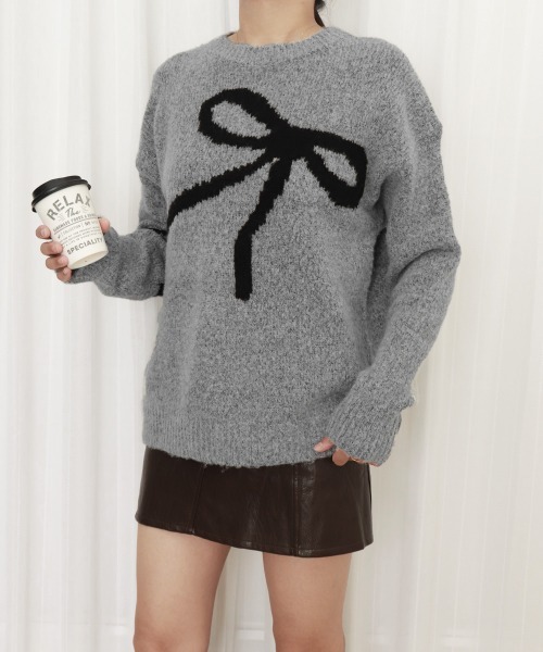 Miniministore（ミニミニストア）の「リボン柄ニット セーター プルオーバー（ニット/セーター・レディース・オフホワイト/グレー・FREE）」の17枚目の写真