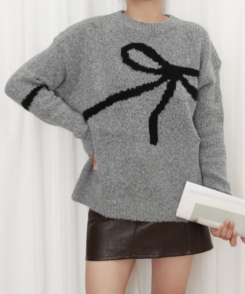 Miniministore（ミニミニストア）の「リボン柄ニット セーター プルオーバー（ニット/セーター・レディース・オフホワイト/グレー・FREE）」の19枚目の写真