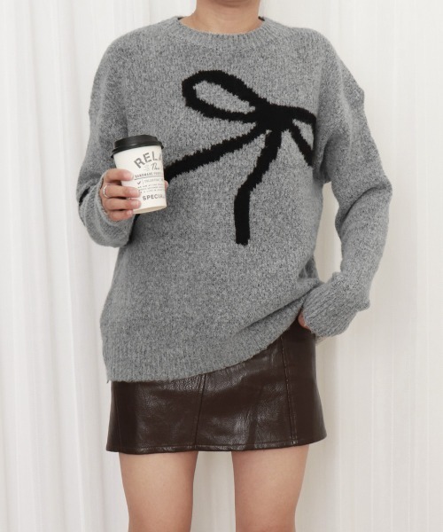 Miniministore（ミニミニストア）の「リボン柄ニット セーター プルオーバー（ニット/セーター・レディース・オフホワイト/グレー・FREE）」の21枚目の写真