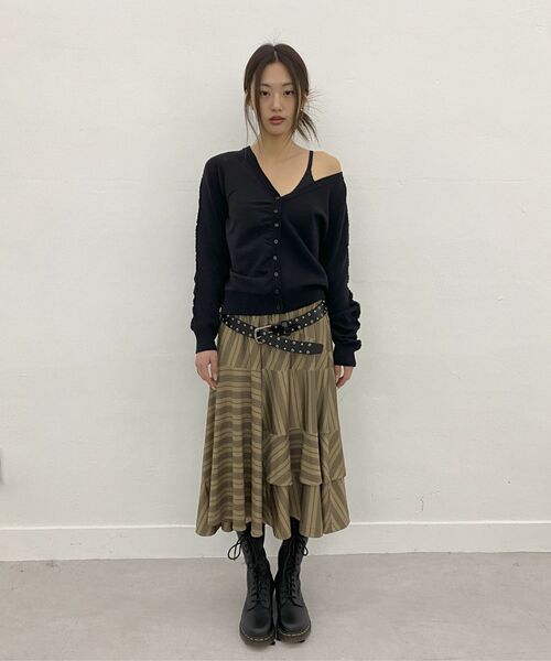MILLO WOMEN（ミロウーマン）の「アシメトリックストライプミディスカート[カーキブラウン]（スカート・レディース・その他・FREE）」の9枚目の写真