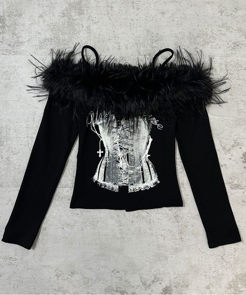 FOLLOWIN(フォロウィン)の「【前後2WAY】フェザーコルセットロングスリーブ(Tシャツ/カットソー・レディース・ブラック/ホワイト・FREE)」の19枚目の写真