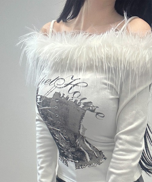 FOLLOWIN(フォロウィン)の「【前後2WAY】フェザーコルセットロングスリーブ(Tシャツ/カットソー・レディース・ブラック/ホワイト・FREE)」の8枚目の写真