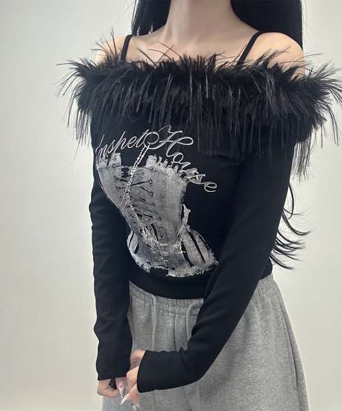 FOLLOWIN(フォロウィン)の「【前後2WAY】フェザーコルセットロングスリーブ(Tシャツ/カットソー・レディース・ブラック/ホワイト・FREE)」の13枚目の写真