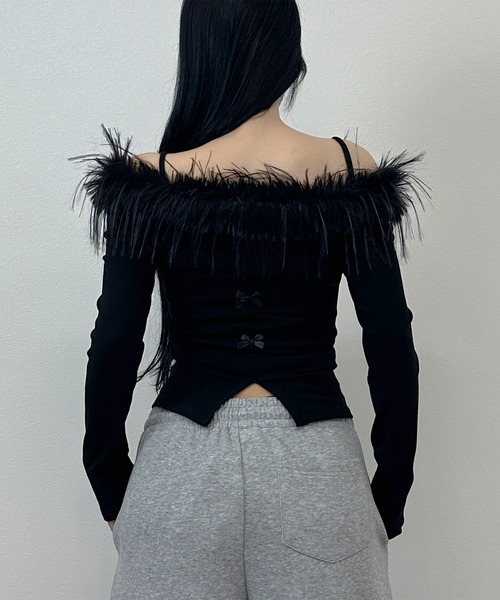 FOLLOWIN(フォロウィン)の「【前後2WAY】フェザーコルセットロングスリーブ(Tシャツ/カットソー・レディース・ブラック/ホワイト・FREE)」の12枚目の写真