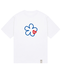 [ユニセックス]ラインフラワーハートロゴ半袖Tシャツ_ホワイト