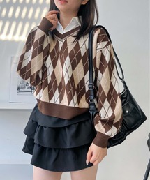 AS KNOW AS plus（アズノゥアズプラス）の「♪シャツドッキング Vネック アーガイル柄ニットプルオーバー（ニット/セーター）」