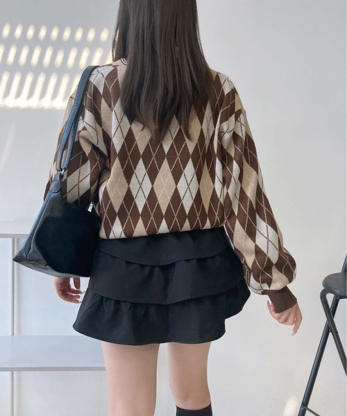 AS KNOW AS plus（アズノゥアズプラス）の「♪シャツドッキング Vネック アーガイル柄ニットプルオーバー（ニット/セーター・レディース・ブラウン系/レッド系/ネイビー系・FREE）」の5枚目の写真