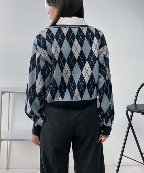 AS KNOW AS plus（アズノゥアズプラス）の「♪シャツドッキング Vネック アーガイル柄ニットプルオーバー（ニット/セーター・レディース・ブラウン系/レッド系/ネイビー系・FREE）」の20枚目の写真