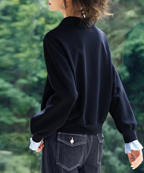 ONEP STAR（ワンピスター）の「レイヤード風スエットトップス（Tシャツ/カットソー・レディース・ネイビー・MEDIUM/LARGE/X-LARGE）」の6枚目の写真