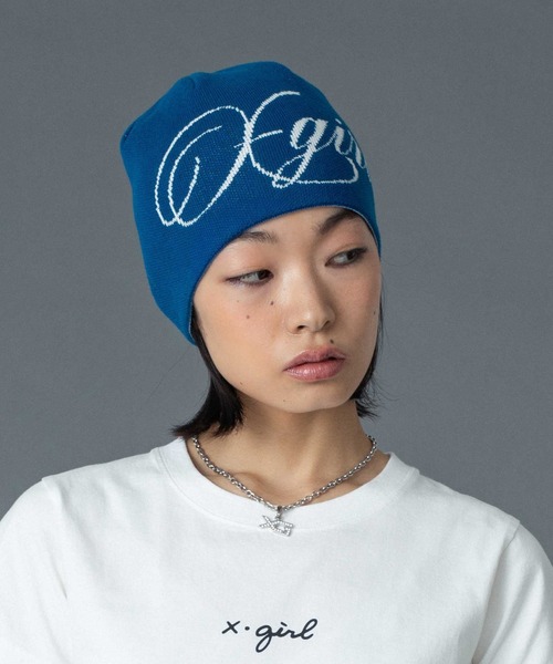 X-girl（エックスガール）の「LOGO AND HAZY PATTERN REVERSIBLE BEANIE（ニットキャップ/ビーニー・レディース・ブラック/レッド/ブルー・ONE SIZE）」の3枚目の写真