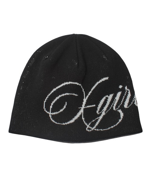 X-girl（エックスガール）の「LOGO AND HAZY PATTERN REVERSIBLE BEANIE（ニットキャップ/ビーニー・レディース・ブラック/レッド/ブルー・ONE SIZE）」の2枚目の写真