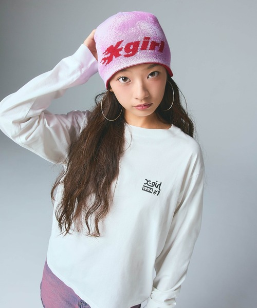 X-girl（エックスガール）の「LOGO AND HAZY PATTERN REVERSIBLE BEANIE（ニットキャップ/ビーニー・レディース・ブラック/レッド/ブルー・ONE SIZE）」の4枚目の写真
