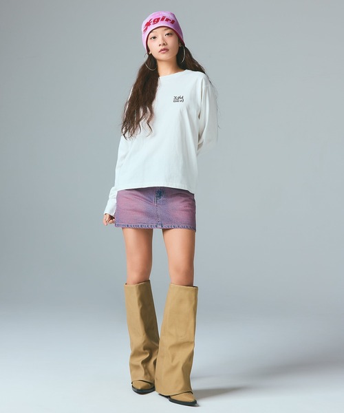 X-girl（エックスガール）の「LOGO AND HAZY PATTERN REVERSIBLE BEANIE（ニットキャップ/ビーニー・レディース・ブラック/レッド/ブルー・ONE SIZE）」の5枚目の写真