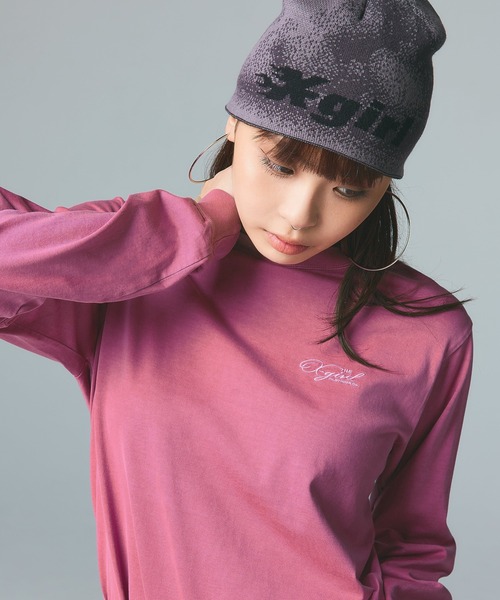 X-girl（エックスガール）の「LOGO AND HAZY PATTERN REVERSIBLE BEANIE（ニットキャップ/ビーニー・レディース・ブラック/レッド/ブルー・ONE SIZE）」の6枚目の写真