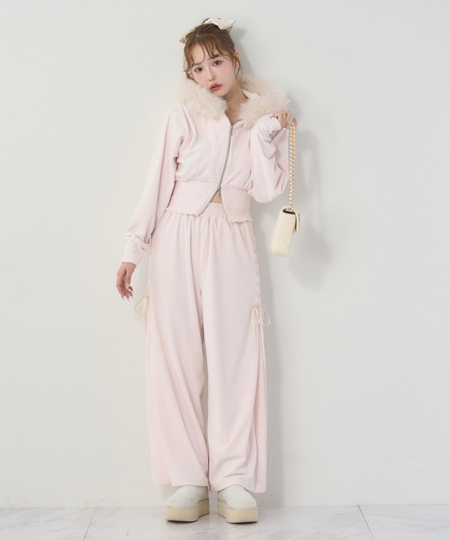 one after another NICE CLAUP（ワンアフターアナザーナイスクラップ）の「セットアップ対応可/レースアップカットパンツ（スウェットパンツ・レディース・サックスブルー/チャコールグレー/アイボリー系/ピンク系・SMALL/MEDIUM）」の5枚目の写真