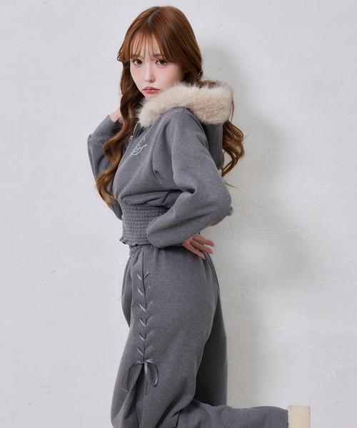 one after another NICE CLAUP（ワンアフターアナザーナイスクラップ）の「セットアップ対応可/レースアップカットパンツ（スウェットパンツ・レディース・サックスブルー/チャコールグレー/アイボリー系/ピンク系・SMALL/MEDIUM）」の22枚目の写真