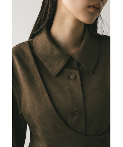 STYLEMIXER(スタイルミキサー)の「アシンメトリーシャツワンピース(ワンピース・レディース・ブラウン/チャコールグレー・SMALL/MEDIUM)」の14枚目の写真
