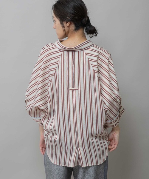 Munich（ミューニック）の「【Turkey】 ストライプハーフスリーブシャツ（シャツ/ブラウス・レディース・グリーン/ネイビー/レッド/サックスブルー・FREE）」の7枚目の写真