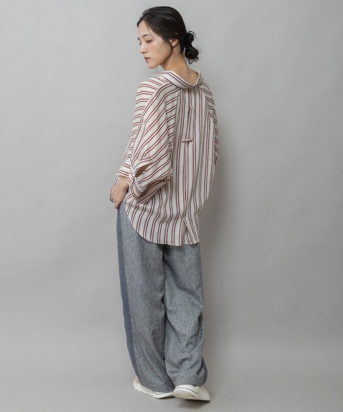 Munich（ミューニック）の「【Turkey】 ストライプハーフスリーブシャツ（シャツ/ブラウス・レディース・グリーン/ネイビー/レッド/サックスブルー・FREE）」の8枚目の写真