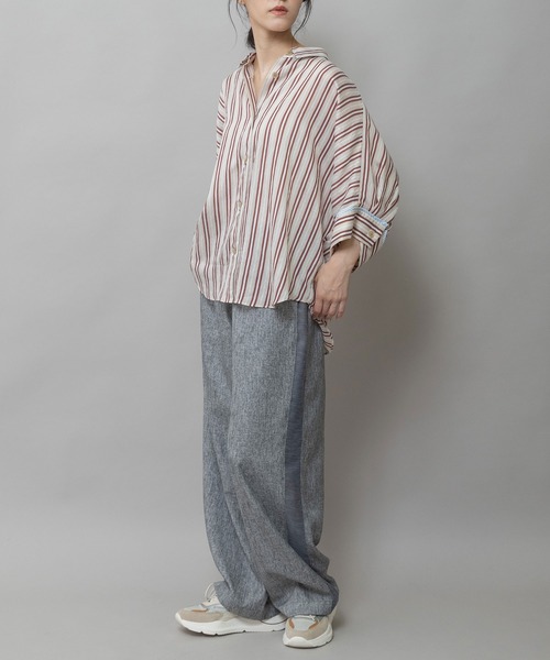 Munich（ミューニック）の「【Turkey】 ストライプハーフスリーブシャツ（シャツ/ブラウス・レディース・グリーン/ネイビー/レッド/サックスブルー・FREE）」の9枚目の写真