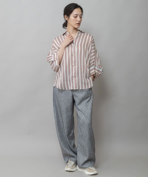 Munich（ミューニック）の「【Turkey】 ストライプハーフスリーブシャツ（シャツ/ブラウス・レディース・グリーン/ネイビー/レッド/サックスブルー・FREE）」の10枚目の写真