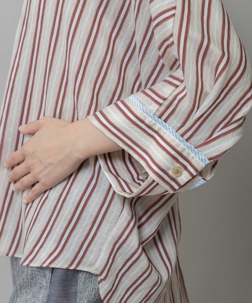 Munich（ミューニック）の「【Turkey】 ストライプハーフスリーブシャツ（シャツ/ブラウス・レディース・グリーン/ネイビー/レッド/サックスブルー・FREE）」の12枚目の写真