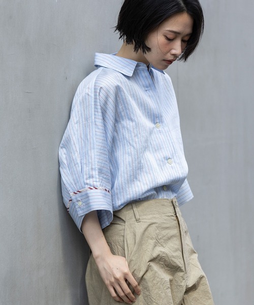 Munich（ミューニック）の「【Turkey】 ストライプハーフスリーブシャツ（シャツ/ブラウス・レディース・グリーン/ネイビー/レッド/サックスブルー・FREE）」の13枚目の写真