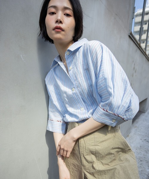 Munich（ミューニック）の「【Turkey】 ストライプハーフスリーブシャツ（シャツ/ブラウス・レディース・グリーン/ネイビー/レッド/サックスブルー・FREE）」の17枚目の写真