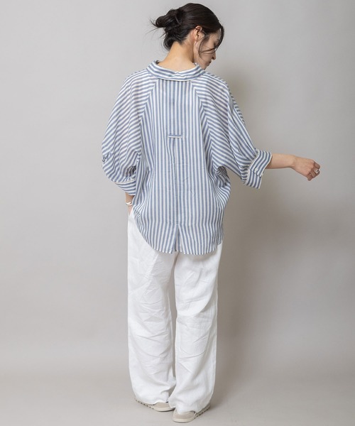 Munich（ミューニック）の「【Turkey】 ストライプハーフスリーブシャツ（シャツ/ブラウス・レディース・グリーン/ネイビー/レッド/サックスブルー・FREE）」の22枚目の写真