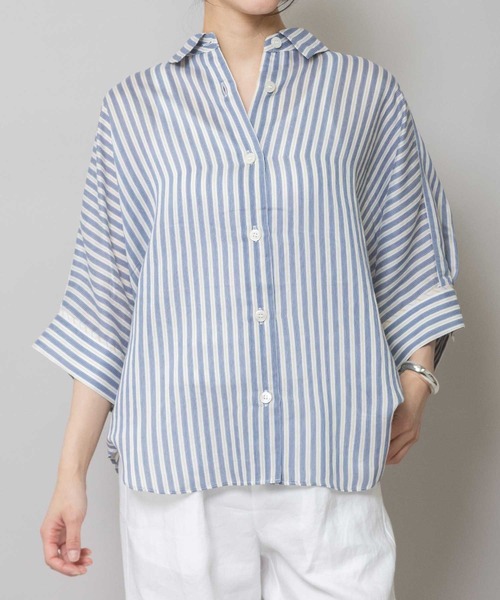 Munich（ミューニック）の「【Turkey】 ストライプハーフスリーブシャツ（シャツ/ブラウス・レディース・グリーン/ネイビー/レッド/サックスブルー・FREE）」の19枚目の写真