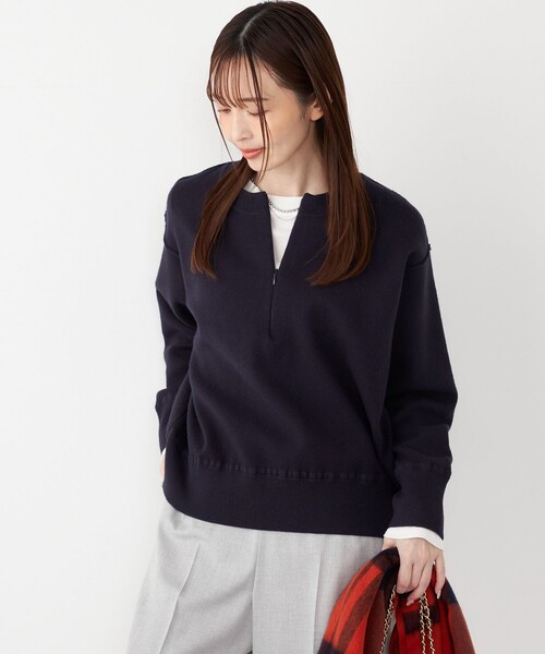 SHIPS Colors(シップス カラーズ)の「SHIPS Colors:〈手洗い可能〉フロント ジップ ニット(ニット/セーター・レディース・オフホワイト/ネイビー/キャメル/グレー・ONE SIZE)」の3枚目の写真