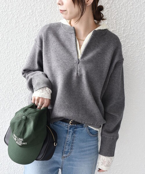 SHIPS Colors(シップス カラーズ)の「SHIPS Colors:〈手洗い可能〉フロント ジップ ニット(ニット/セーター・レディース・オフホワイト/ネイビー/キャメル/グレー・ONE SIZE)」の1枚目の写真
