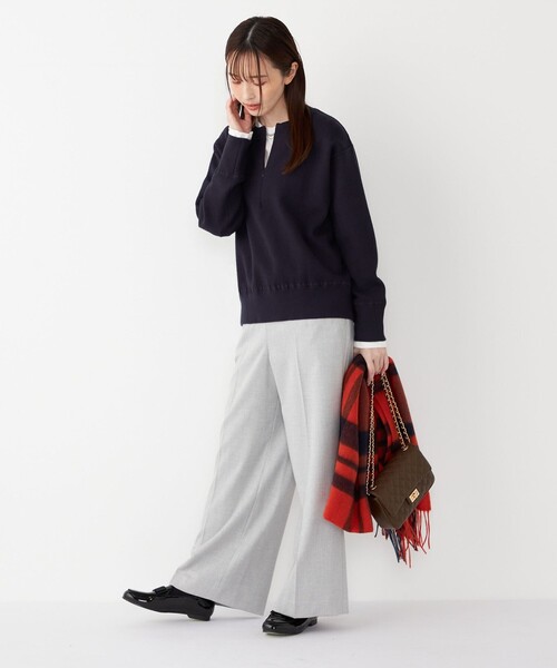 SHIPS Colors(シップス カラーズ)の「SHIPS Colors:〈手洗い可能〉フロント ジップ ニット(ニット/セーター・レディース・オフホワイト/ネイビー/キャメル/グレー・ONE SIZE)」の5枚目の写真