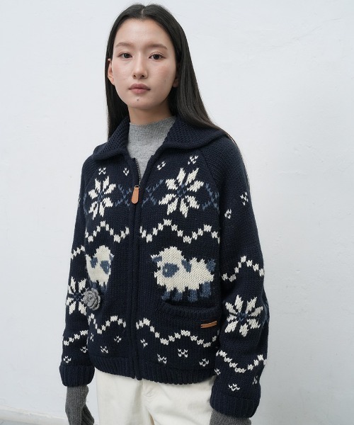 GENERAL IDEA（ジェネラルアイデア）の「wool blend cowichan knit jumper ウールカウチンニットジャケット（ニット/セーター・レディース・アイボリー/グレー/ネイビー・S/M/L）」の3枚目の写真