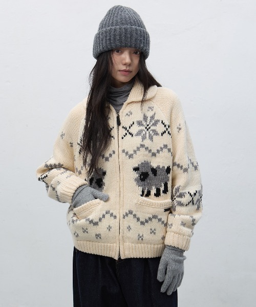 GENERAL IDEA（ジェネラルアイデア）の「wool blend cowichan knit jumper ウールカウチンニットジャケット（ニット/セーター・レディース・アイボリー/グレー/ネイビー・S/M/L）」の5枚目の写真