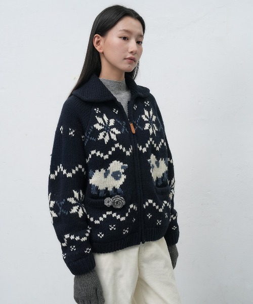 GENERAL IDEA（ジェネラルアイデア）の「wool blend cowichan knit jumper ウールカウチンニットジャケット（ニット/セーター・レディース・アイボリー/グレー/ネイビー・S/M/L）」の19枚目の写真