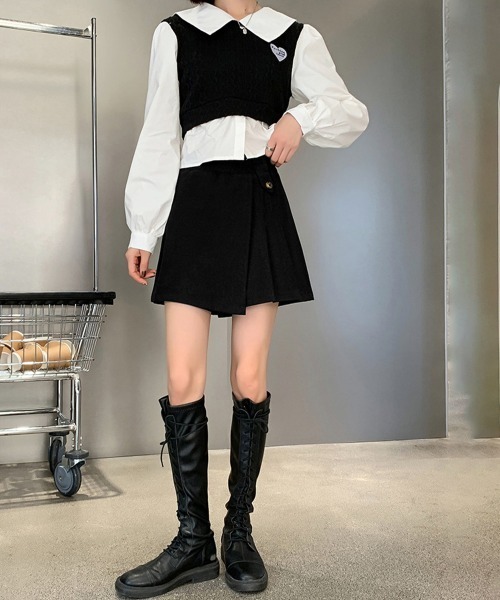 Miniministore(ミニミニストア)の「プリーツキュロットパンツ ウール風 秋冬(その他パンツ・レディース・ブラック/ダークブラウン・FREE)」の10枚目の写真