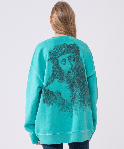 ICONOGRAPHY（アイコノグラフィー）の「ヘビーコットンピグメント JESUS NGN（スウェット・レディース・グリーン・LARGE/X-LARGE）」の3枚目の写真