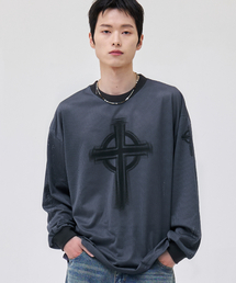 AKECII（アケシ）の「クロスメッシュジャージロングスリーブ-チャコール（Tシャツ/カットソー）」