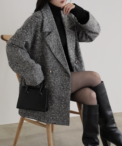 nouvellemoi(ヌーベルモイ)の「ヘリンボーンWテーラージャケットコート(テーラードジャケット・レディース・ブラウン/ブラック・M)」の7枚目の写真