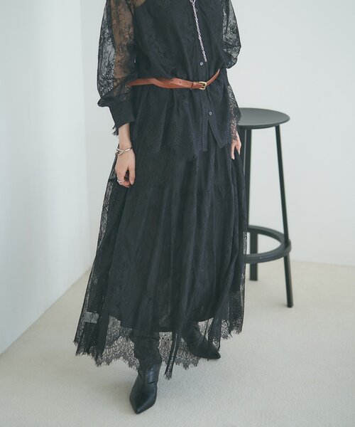 Remind me and forever（リマインドミーアンドフォーエバー）の「【2026SS】ひげレースティアードスカート（スカート・レディース・オフホワイト/ブラック・FREE）」の2枚目の写真