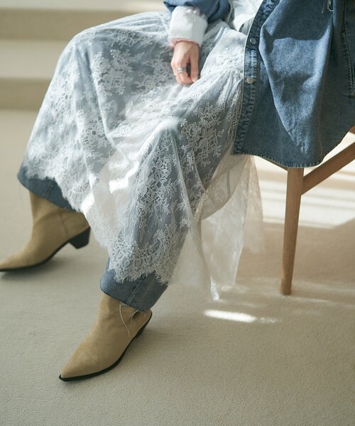 Remind me and forever（リマインドミーアンドフォーエバー）の「【2026SS】ひげレースティアードスカート（スカート・レディース・オフホワイト/ブラック・FREE）」の4枚目の写真